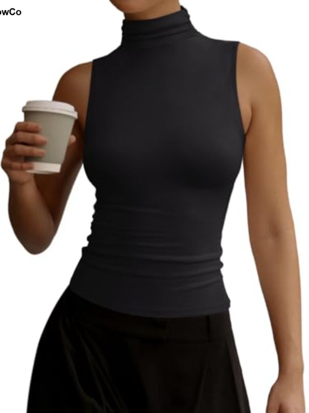 Wool Blend Turtleneck Tank Top Ruched High Neck Sleeveless Fall Top